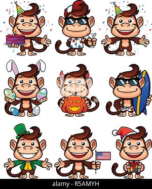 Monkey Holiday Set Illustration de Vecteur