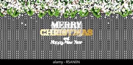 Branches de sapin avec éclairage au néon, flocons et cône de pin sur fond transparent. Joyeux Noël. Bonne Année. Vector illustration. Illustration de Vecteur