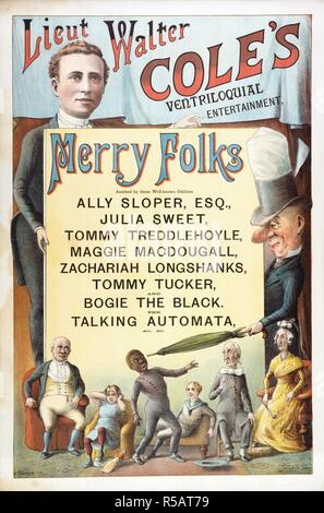 Le Lieut. Walter Cole de divertissement, ventriloquial gens joyeux. Aidé par ces bizarreries bien connu Ally Sloper, Esq., Julia Sweet, Tommy Treddlehoyle, Maggie Macdougall, Zachariah Longshanks, Tommy Tucker, et les bogies noir. Le talking automata, &c., &c. Une collection de brochures, prospectus et autres imprimés relatifs aux infirmières de l'entertainment et de la vie quotidienne. Stafford & Co. Netherfield Nottm. et Londres, [1885 ?]. Pantomime de Noël ; la ventriloquie (divertissement). Source : Evan.525. Langue : Anglais. Auteur : Evanion, Henry. Banque D'Images