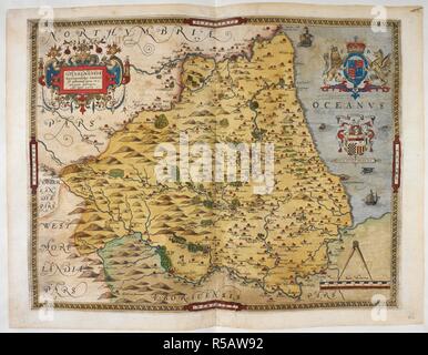 La carte du comté de Durham, 1576. L'Atlas de lord Burghley. Des cartes des comtés de l'Angleterre et au Pays de Galles, imprimées et colorées ; à partir de dessins de Christopher Saxton. L'Angleterre [Londres], 1579. Source : Royal 18 D. III f.68. Langue : Anglais. Banque D'Images