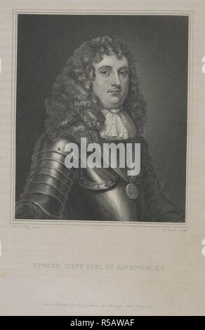 Edward, premier comte de Sandwich, KG. Edward Montagu, 1er Comte de Sandwich, KG FRS (27 juillet 1625 - 28 mai 1672) était un officier d'infanterie qui est devenu plus tard un officier de marine et un politicien qui a siégé à la Chambre des communes à divers moments entre 1645 et 1660. . Mémoires de Samuel Pepys, Esq. F.R.S., secrétaire à l'amirauté dans les règnes de Charles II et Jacques II : composé de son journal de 1659 à 1669, décrypté par l'abbé John Smith, à partir de l'original un MS. dans la bibliothèque Pepysian, et une sélection de sa correspondance privée / edited by Richard, Lord Braybrooke. Londo Banque D'Images