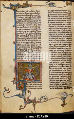 Miniature de la Trinité, décorées première 'C'(HI), et une frontière à trois côtés. Li Livres dou Tresor. France, N. (Picardie) ; c. 1315-1325. Source : Yates Thompson 19, f.21v. Langue : Français. Auteur : BRUNETTO LATINI,. Banque D'Images