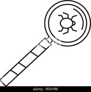 Verre Agrandir l'icône de virus informatique. Contours illustration de verre agrandir l'icône vecteur de virus d'ordinateur pour la conception web isolé sur fond blanc Illustration de Vecteur