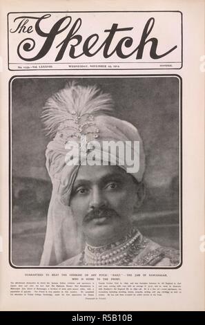 'Ranji - le bourrage de Nawanagar.' Ranjitsinhji, le Maharaja Jam Sahib de Nawanagar GCSI, GBE (10 septembre 1872 - 2 avril 1933) (également connu sous le nom de Shri Ranjitsinhji Kumar, Vibhaji Ranjitsinhji, K.S. Ranjitsinhji, était gouverneur de Nawanagar État et un test noté joueur de l'équipe de cricket. En novembre 1914, il a quitté pour servir au front de l'Ouest. Ranjitsinhji a été fait un grand honneur à l'armée britannique, mais comme tout au service de princes indiens n'étaient pas admis près de la lutte par les Britanniques en raison des risques impliqués, il ne voyait pas d'un service actif. . Le croquis. Londres, 1914. Banque D'Images