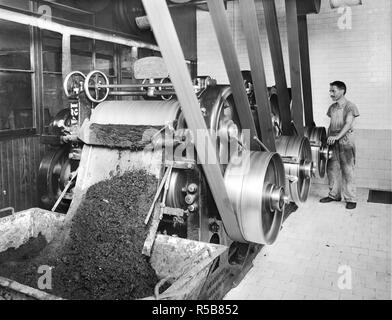 La guerre des industries - Candy - FABRICATION DE CACAO ET DE CHOCOLAT LE GOVNMENT ; APOLLO ET CO., Brooklyn, New York. Les moulins à cylindres, le raffinage du chocolat ca. 1917-1919 Banque D'Images