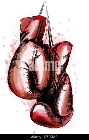 La pendaison des gants de boxe d'une touche d'aquarelle Illustration de Vecteur
