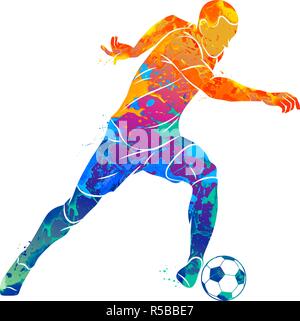 Résumé soccer player tournant avec la balle de splash d'aquarelles Illustration de Vecteur