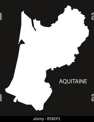 Aquitaine France plan inversé noir illustration silhouette Banque D'Images