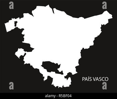 Pays basque Espagne carte inversée illustration silhouette noire Banque D'Images