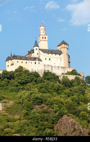 Niederfell, vallée du Rhin, en Allemagne. Forteresse de Marksburg, 12e-15e siècle. Banque D'Images