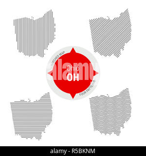 Motif hachuré Plan de l'Ohio. Silhouette Simple stylisée de l'Ohio. Quatre modèles différents. Illustration isolé sur fond blanc. Banque D'Images