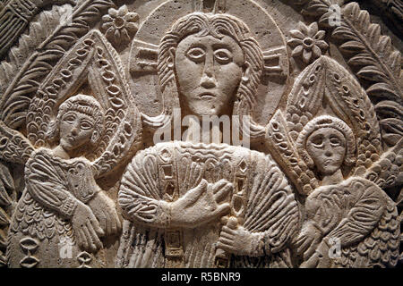 Trésor de la cathédrale, dalle de marbre Lombarde (8e siècle), Cividale del Friuli, Frioul-Vénétie Julienne, Italie Banque D'Images