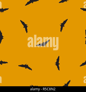 Les animaux sauvages sans les chauves-souris modèle silhouette noire sur fond jaune. Texture simple tiré de l'halloween avec le vol, vampire spooky amusant imprimer Banque D'Images