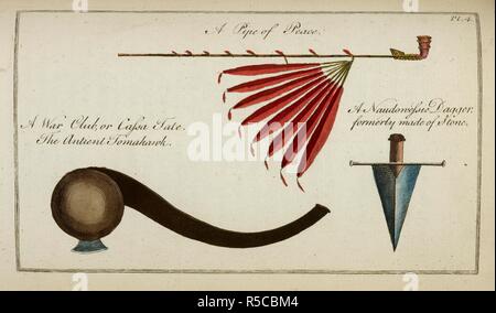 Armes indigènes. 18e siècle dessin de lances et de flèches sharp créé par les premiers peuples indiens. . Voyage dans les parties intérieures de l'Amérique du Nord, dans les années 1766, 1767, et 1768, etc. Londres Angleterre. C. Dilly, 1781. Libre à partir de voyages à l'intérieur des régions d'Amérique du Nord, dans les années 1766, 1767, et 1768. CARVER, Jonathan, le capitaine. Source : 980.i.28. Langue : Anglais. Banque D'Images