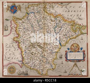 Plan de Devon. DevoniÃ¦ Comitat. ... Descriptio ... [Paris], 1575. Source : Maps.C.7.c.1.6.(10). Langue : le latin. Auteur : SAXTON, Christopher. Banque D'Images