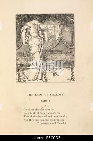 "La dame de Shalott.'. Des poèmes. (Avec des illustrations de Thomas Creswick, John Everett Millais, William Holman Hunt, William Mulready, John Callcott Horsley, Dante Gabriel Rossetti, Clarkson Stanfield, et Daniel Maclise.). Londres : E. Moxon, 1857. Source : 11647.e.59 page 67. Auteur : Tennyson, Alfred, 1er baron Tennyson. Banque D'Images