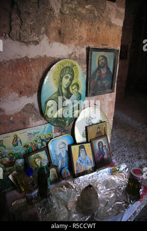 Icône de la Vierge Marie et babyJesus, église byzantine de la Panagia Serviotisa, stylos, Crète, Grèce Banque D'Images