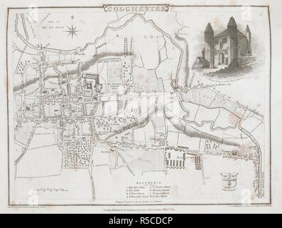 Un plan de Colchester. Colchester. L'échelle, 1 000 pieds[  = 30 mm.] ... Gravée par J. Roper, d'après un dessin de G. Cole ... 1805. Londres : Vernor, Hood, et Sharpe, 1810. Source : Maps 11.b.3, page 66. Langue : Anglais. Banque D'Images