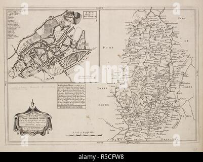 Une carte de l'Aquitaine et d'un plan de Nottingham. . Une collection de 37 cartes des comtés de l'Angleterre. Londres. H. Overton, 1714. Une collection de 37 cartes des comtés de l'Angleterre, en cours de réimpression, de J. Speedâ. cartes, par Henry Overton, avec ceux de P. réimprimé par endoprothèse John Overton, et les cartes du Derbyshire et Yorkshire gravée par S. Nicholls. Source : Maps.145.c.9 23. Langue : Anglais. Banque D'Images