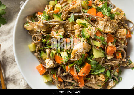 Bol de nouilles soba Maison saine avec poulet et sésame Banque D'Images