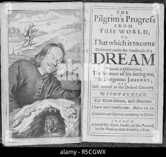 Portrait et page de titre de "Pilgrim's Progress'. [The Pilgrim's Progress de ce monde et de ce qui est à venir : livré en vertu de la similitude d'un rêve. Où est découverte, les modalités de sa création, son dangereux périple ; et l'arrivée à pays.]. Londres, 1679. Source : C.70.aa.3, frontispice et page de titre. Langue : Anglais. Auteur : BUNYAN, John. Banque D'Images