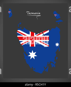 Carte de la Tasmanie avec drapeau national australien illustration Banque D'Images