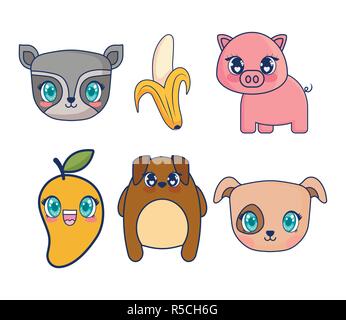 Doux et adorables personnages kawaii set vector illustration design Illustration de Vecteur