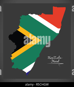 - KwaZulu Natal Afrique du Sud carte avec illustration du drapeau national Banque D'Images