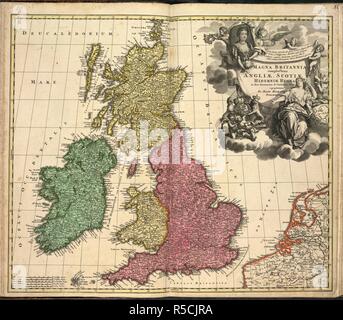 Grande-bretagne et Irlande. Neuer Atlas bestehend dans allerneu auserlesenen und. Nuremberg : Dans Verlegung des Auctoris, 1707. AngliÃ¦ Magna Britannia complectens, ScotiÃ HiberniÃ¦¦ et regna. Image réalisée à partir d'Neuer Atlas bestehend dans allerneusten Land-Charten auserlesenen und Ã¼ber die Gantze Welt ...von Johann Baptista Homann. Publié à l'origine/produit dans la région de Nuremberg : Verlegung des Auctoris, 1707. . Source : Maps.C.29.f.7, no.8. Banque D'Images