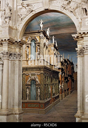 Teatro Olimpico (Théâtre Olympique, 1580-1585 par Andrea Palladio), Vicenza, Vénétie, Italie Banque D'Images