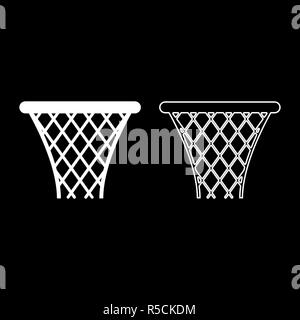 Panier de basket-ball panier net Streetball icon set vecteur de couleur blanc télévision image simple style JE Illustration de Vecteur