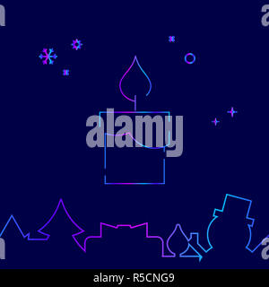 L'icône de la ligne de bougie brûlante. Noël et Nouvel An, le pictogramme symbole de Gradient, signe. Fond bleu foncé. Résumé Arrière-plan géométrique de la lumière. Related Banque D'Images