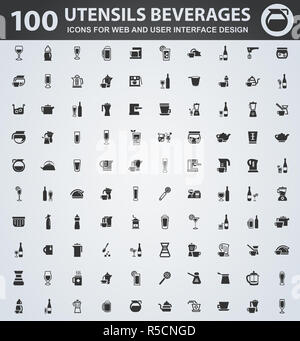 Boissons ustensiles icons set Banque D'Images