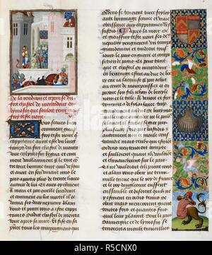 Montre miniature la reddition du château de Ventadour au duc de Berry. Chroniques, Vol. IV, partie 1 (la "Harley Froissart'). (Les Chroniques de Froissart). S. Pays-bas (Bruges), 1470-1475. Source : Harley 4379, f.36. Langue : Français. Auteur : FROISSART, Jean. Banque D'Images