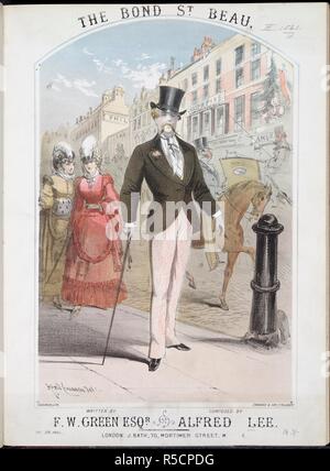 Le Bond St. Beau. Stannard & Son ; Imprimante ; Baignoire, J. ; Londres ; 1873. La musique imprimée et illustrée ; couvrir, lithographie en couleurs. Music Hall artistes spécialisé dans les tableaux représentant l'homme élégant sur la ville, qui étaient souvent connus sous le nom de "puits". Costumes Costumes se composait de smart, avec des vestes et flamboyant de la canne à sucre et de l'obligation de monocle. Le "Bond Street" est beau et habillés parodiait ceux qui pouvaient se permettre d'acheter leurs vêtements dans 'Savile Row'. Savile Row était, et est toujours à la rue au centre de couture sur mesure. Le cabinet d'Henry Poole et Co. a ouvert ses portes en 1806 et l'ar Banque D'Images