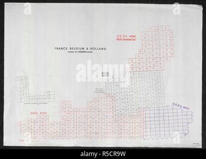 Un index graphique sur une carte de la Seconde Guerre mondiale. France, Belgique et Hollande : index de 1:50 000 série. [Paris] : [Sondage], direction le SHAEF [1944]. Source : Maps.14317.(253) 7. Banque D'Images