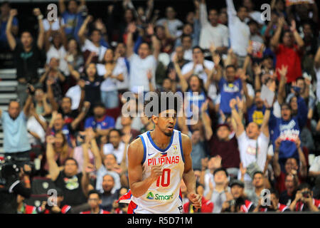 Pasay City, Philippines. 30Th Nov, 2018. Gabe Norwood des Philippines célèbre après avoir marqué lors de la Coupe du Monde de Basketball FIBA 2019 qualificatifs asiatique match entre les Philippines et le Kazakhstan à Pasay City, Philippines, le 30 novembre 2018. Le Kazakhstan a gagné 92-88. Credit : Rouelle Umali/Xinhua/Alamy Live News Banque D'Images