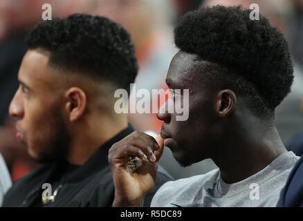 Munich, Allemagne. 30Th Nov, 2018. firo : 30.11.2018, football, 1.Bundesliga, la saison 2018/2019 de l'AGA 2018, le FC Bayern Munich Alphonso Davies, Bayern Munich, Munich, Munich, portrait, geste, assemblée générale annuelle de l'utilisation de crédit dans le monde entier | : dpa/Alamy Live News Banque D'Images