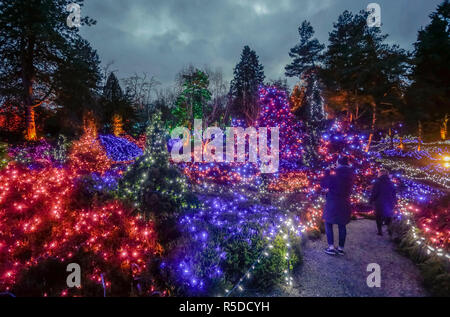 Vancouver, Canada. 30Th Nov, 2018. Décorations de lumière sont vus à l'VanDusen Botanical Garden à Vancouver, Canada, le 30 novembre 2018. Plus d'un million de lumières ont recouvert plus de 15 acres de la Vancouver VanDusen Botanical Garden comme la 'Fête des Lumières' renvoyé pour sa 34e année. Credit : Liang Sen/Xinhua/Alamy Live News Banque D'Images