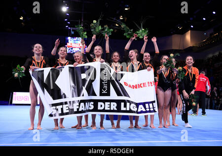 Ludwigsburg, Allemagne. 1er décembre 2018. KRK, Karlsruhe la jubilation, la joie, l'émotion. GES/gym/1ère Bundesliga : DTL final, 01.12.2018 - dans le monde de l'utilisation | Credit : dpa/Alamy Live News Banque D'Images