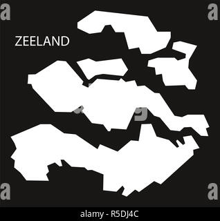 Zeeland Pays-Bas map illustration silhouette inversé noir Banque D'Images