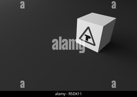 Le rendu 3D DE SIGNE DE ROUTE SUR BLOC BLANC Banque D'Images