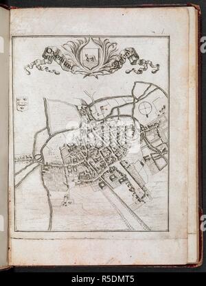 Une carte d'Oxford. . Oxonium Oxford. 1650 ?. Source : Maps C.27.e.3.(1.). Langue : le latin et l'anglais. Auteur : Merian, programme Matthaeus. Banque D'Images