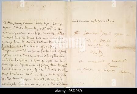 Lord Nelson, dernière lettre. 1805. [Ensemble] ouverture Lord Nelson, dernière lettre à Lady Hamilton, 19 octobre 1805. Trouvé sur son bureau dans sa cabine sur le H.M.S. Victoire après sa mort à la bataille de Trafalgar à l'origine édité/produit en 1805. . Source : Egerton 1614, ff.125V-126. Langue : Anglais. Banque D'Images