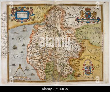 Plan de Westmoreland et Cumberland, 1576. L'Atlas de lord Burghley. Des cartes des comtés de l'Angleterre et au Pays de Galles, imprimées et colorées ; à partir de dessins de Christopher Saxton. L'Angleterre [Londres], 1579. Source : Royal 18 D. III f.75. Langue : Anglais. Banque D'Images