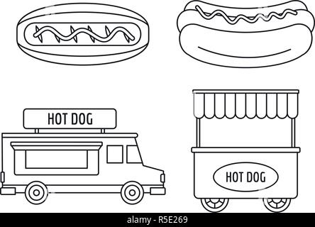 Hot dog shop panier icon set. Aperçu jeu de hot dog shop panier icônes vectorielles pour le web design isolé sur fond blanc Illustration de Vecteur