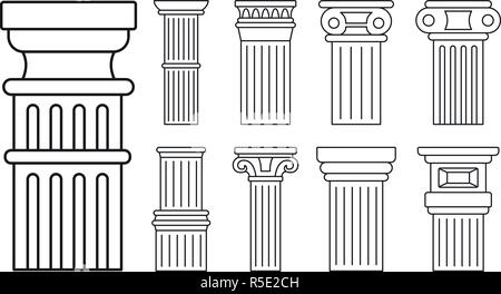 Colonne antique jeu d'icônes. Contours ensemble d'anciennes icônes vecteur colonne pour la conception web isolé sur fond blanc Illustration de Vecteur