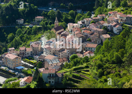 France, Corse, Haute-Corse département, région des montagnes centrales, Vivario, augmentation de la vue sur la ville Banque D'Images