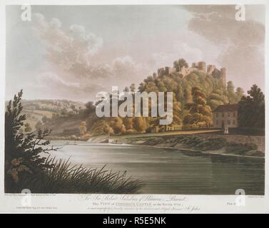 Bateaux sur une rivière, une maison sur la droite, un château sur un éperon rocheux dans la distance ; hills à l'horizon ; des arbres tout au long de la scène. À Sir Robert Salusbury de LLanwern Cette vue de Goodrich château sur la rivière Wye, est plus humblement et respectueusement inscrit par son serviteur obéissant & obligé F. Jukes. Londres : Publiée le 1er mars 1797 par F. Jukes Howland Street., [1 mars 1797]. L'aquatinte et la gravure avec la main-coloration. Source : Maps K.Haut.15.108.ch. Langue : Anglais. Auteur : Jukes, F. Dayes, E. Banque D'Images