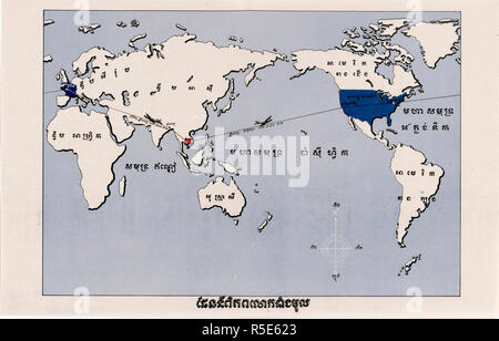 13/03/1953 Affiches de propagande distribué en Asie, ca. 1950 - Carte du monde Khmer (langue) Banque D'Images